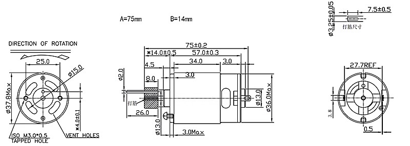 RS 555 high torque micro DC core motor
